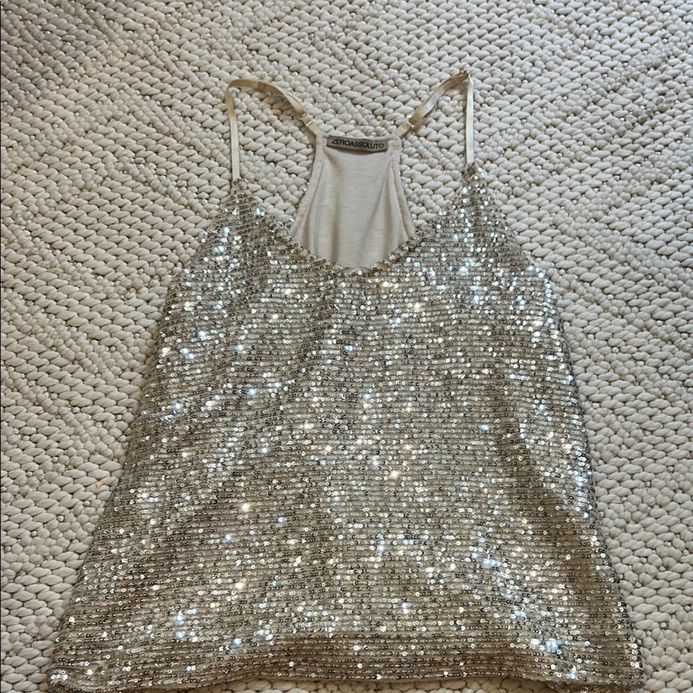 Gray and Cream Sequin Camisole Top